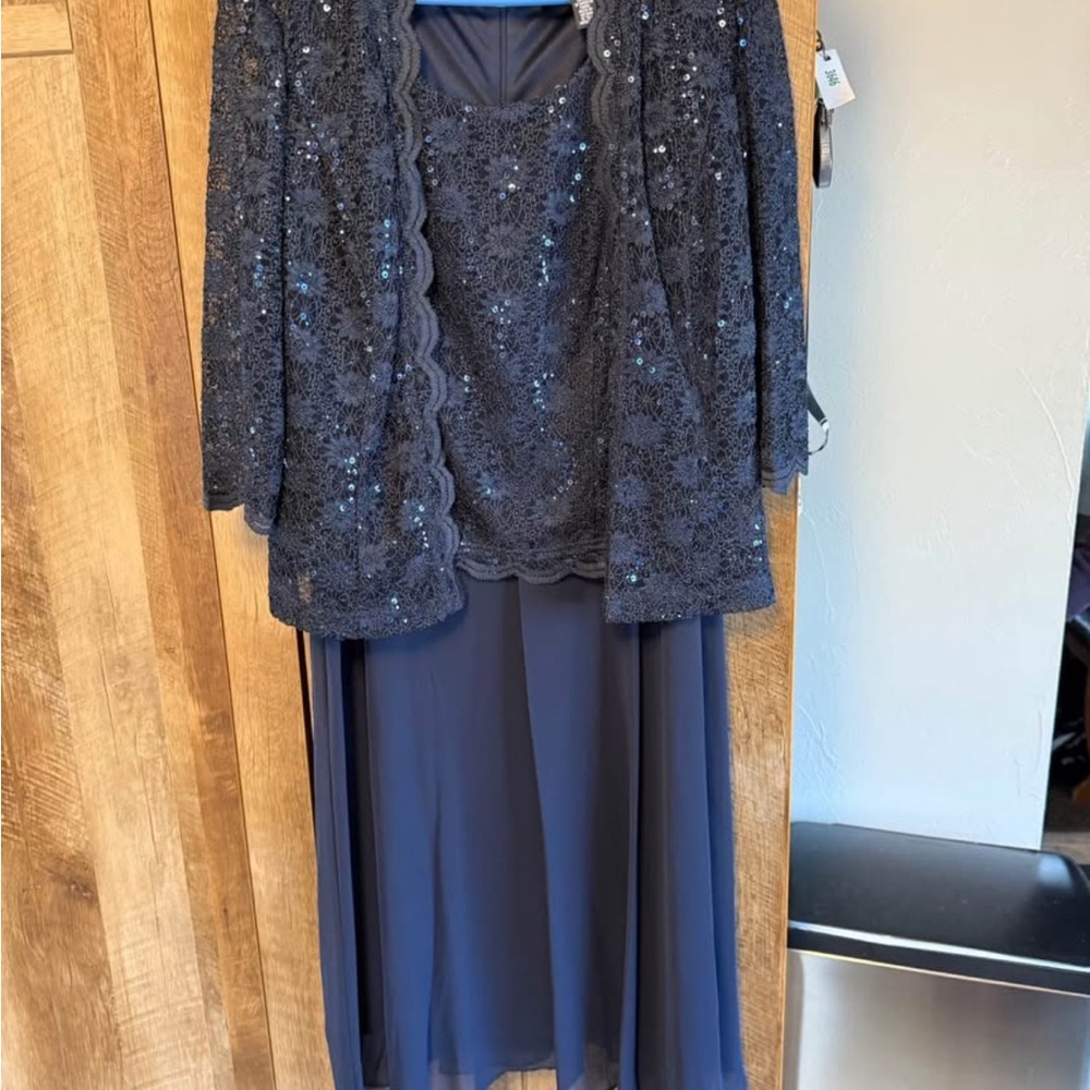 Elegant Navy Blue Sequin Dress with Jacket